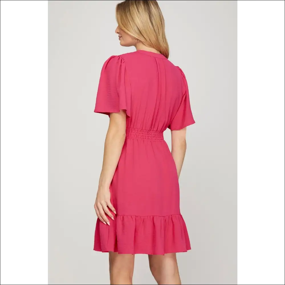 Chic Ruffled Hem Flutter Sleeve Mini Dress - Dresses on Sale Worldwide Shipping