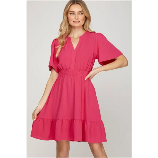 Chic Ruffled Hem Flutter Sleeve Mini Dress - Strawberry / s - Dresses on Sale Worldwide Shipping