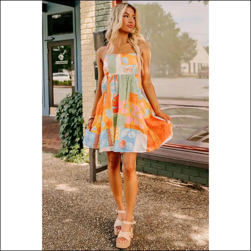 Shell Yeah! Orange Print Dress from Needful Things! 🧡 Backless & Boobtastic! - Short Dresses on Sale Worldwide Shipping