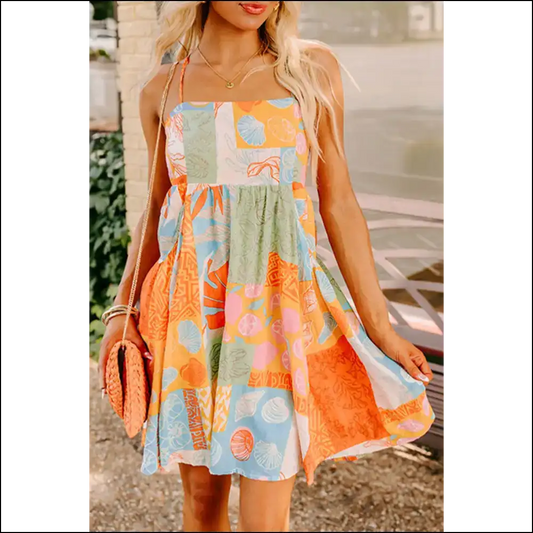 Shell Yeah! Orange Print Dress from Needful Things! 🧡 Backless & Boobtastic! - s - Short Dresses on Sale Worldwide Shipping
