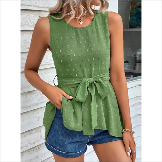 Shine Bright in our Shiny Swiss Dot Tank - Fab & Flattering Af! ✨ - Green / l - Tops on Sale Worldwide Shipping