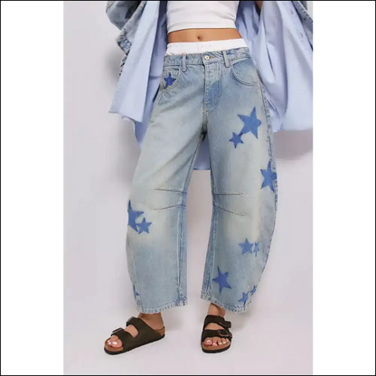 Shine Bright Like a Star in our Contrast Wide Leg Jeans ✨ - Light / s - on Sale Worldwide Shipping