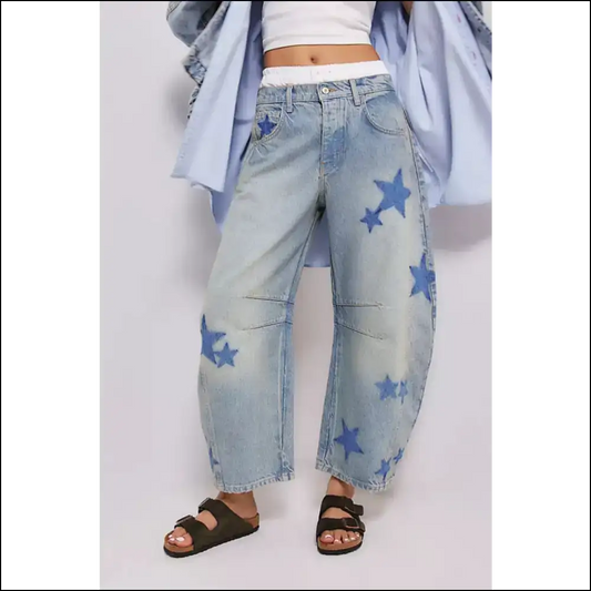 Shine Bright Like a Star in our Contrast Wide Leg Jeans ✨ - Light / s - on Sale Worldwide Shipping