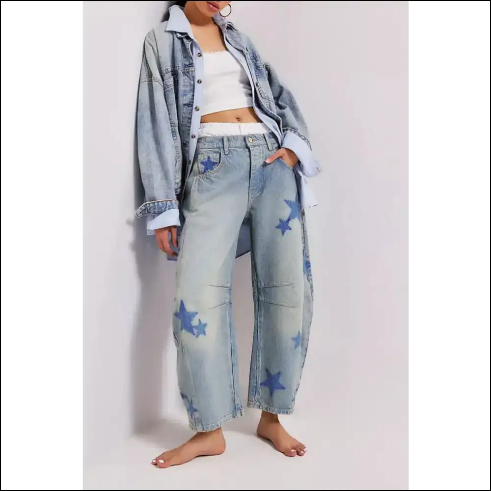 Shine Bright Like a Star in our Contrast Wide Leg Jeans ✨ - on Sale Worldwide Shipping