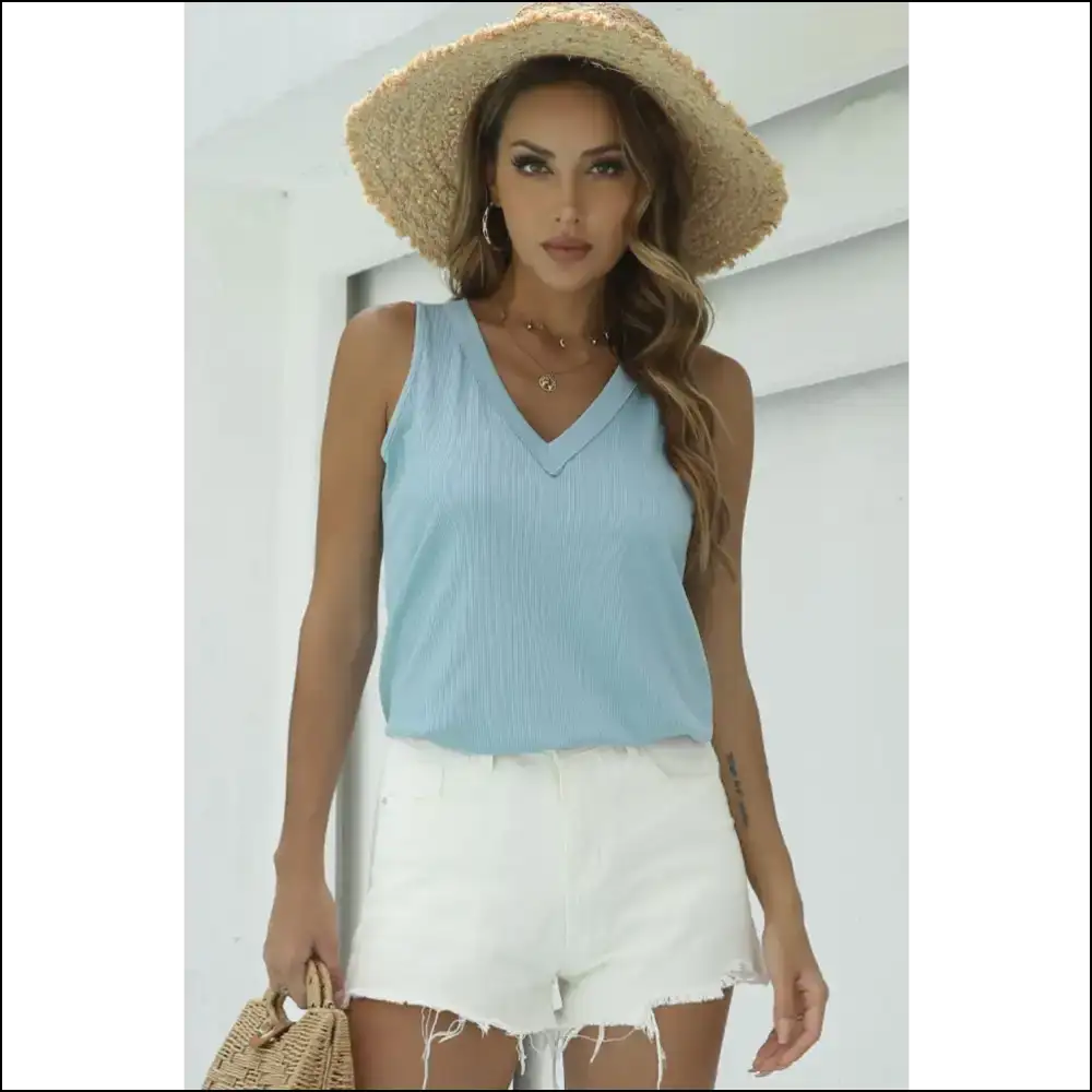 Shiny Basic V-neck Tank - your Go-to Chic Essential! - Tops on Sale Worldwide Shipping