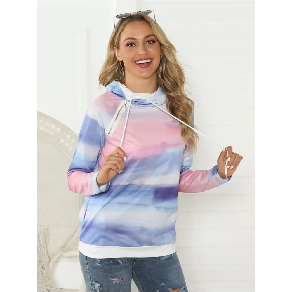 Shiny Tie-dye Long Sleeve Hoodie - Multicolor / s - Sweatshirts & Hoodies on Sale Worldwide Shipping