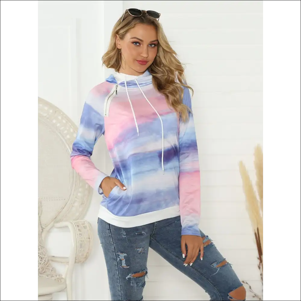 Shiny Tie-dye Long Sleeve Hoodie - Sweatshirts & Hoodies on Sale Worldwide Shipping