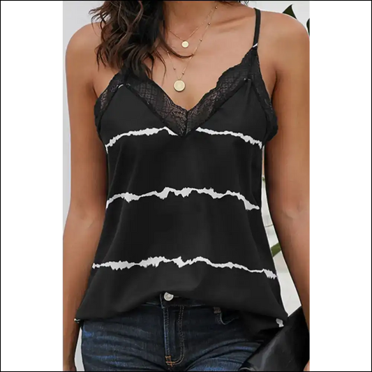 Shiny Lace Detail V-neck Cami - Black / 2xl - Tank Tops on Sale Worldwide Shipping