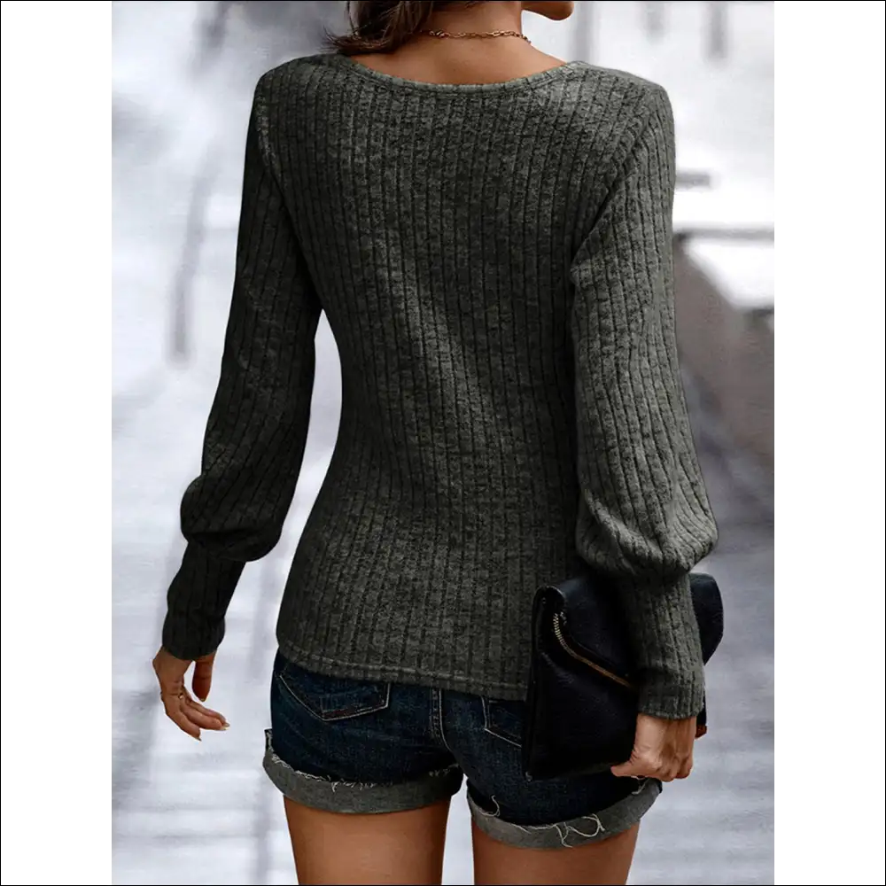 Glamorous Shiny Ribbed Round Neck Blouse - Blouses on Sale Worldwide Shipping