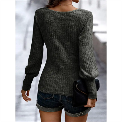 Glamorous Shiny Ribbed Round Neck Blouse - Blouses on Sale Worldwide Shipping