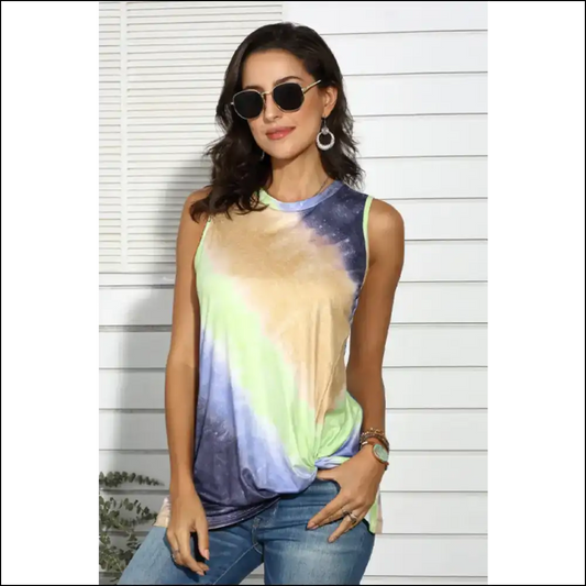 Shiny Tie-dye Round Neck Tank - Multicolor / s - Tops on Sale Worldwide Shipping