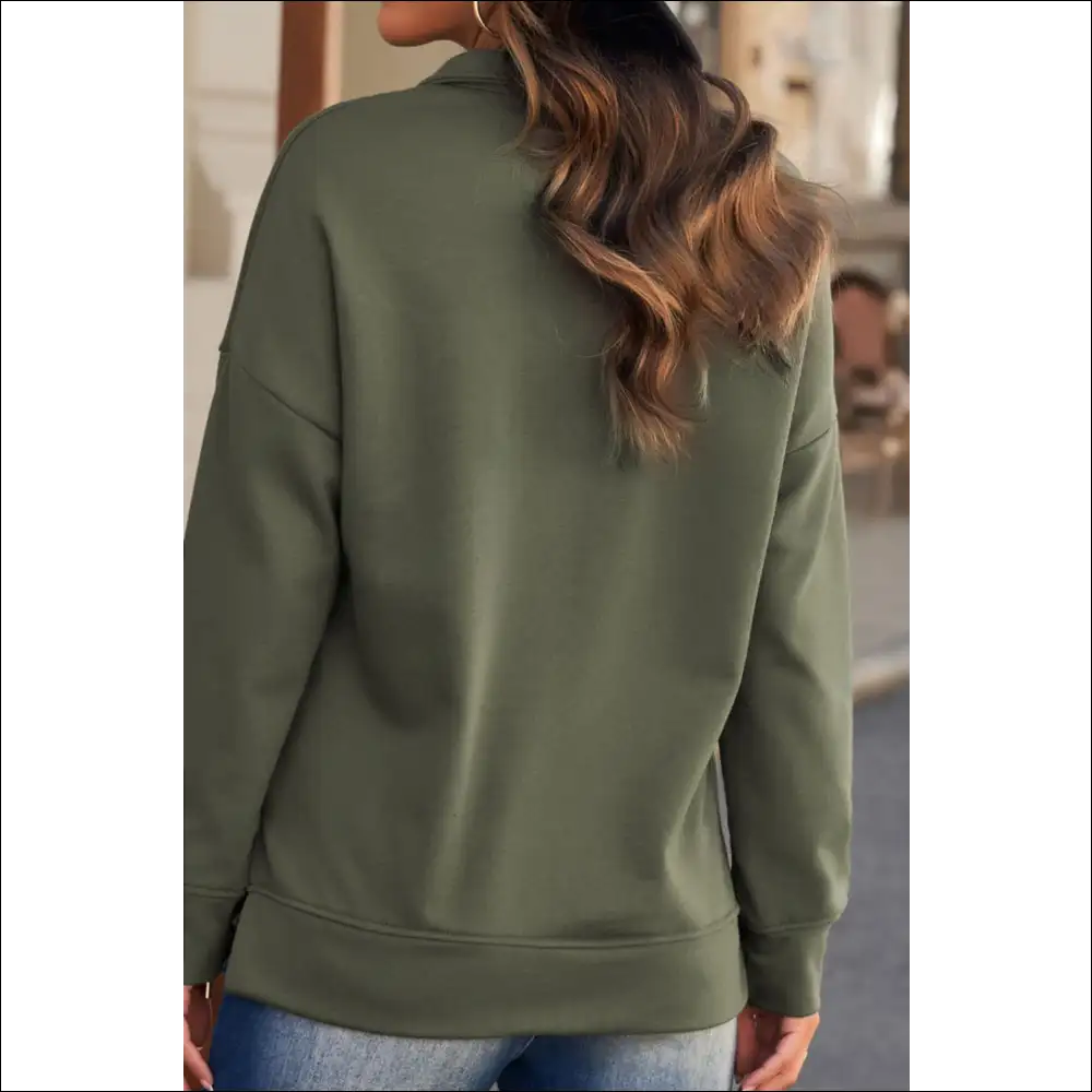 Chic Side Slit Half Zip Long Sleeve Sweatshirt - Sweatshirts & Hoodies on Sale Worldwide Shipping
