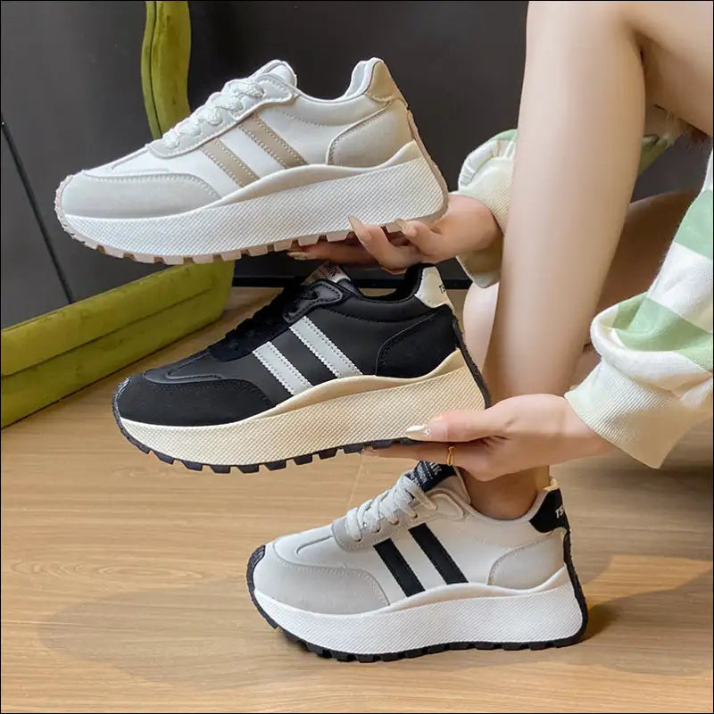 Side Striped Lace Up Platform Sneakers - Athletic Shoes on Sale Worldwide Shipping