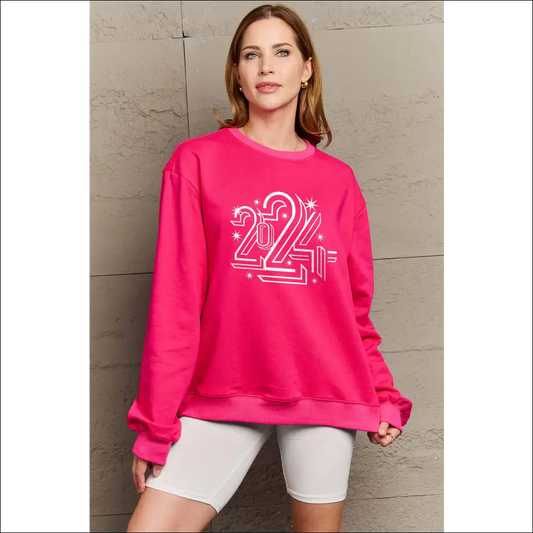 Simply Love 2024 Round Neck Dropped Shoulder Sweatshirt - Hot Pink / 2xl - Sweatshirts & Hoodies on Sale Worldwide Shipping