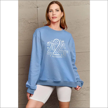 Simply Love 2024 Round Neck Dropped Shoulder Sweatshirt - Light Blue / 3xl - Sweatshirts & Hoodies on Sale Worldwide Shipping