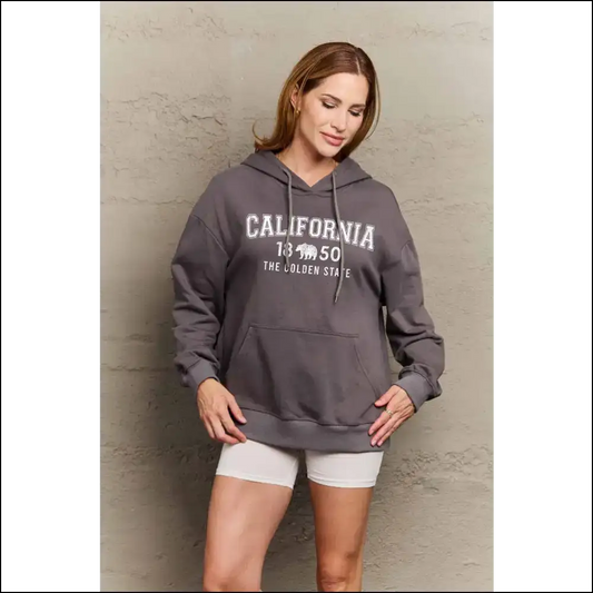 Simply Love California Graphic Hoodie - Dark Gray / s - Hoodies Sweatshirts & on Sale Worldwide Shipping