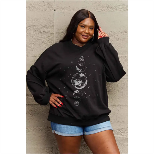 Simply Love Earth & Moon Graphic Sweatshirt - Dark Gray / l - Sweatshirts Hoodies on Sale Worldwide Shipping