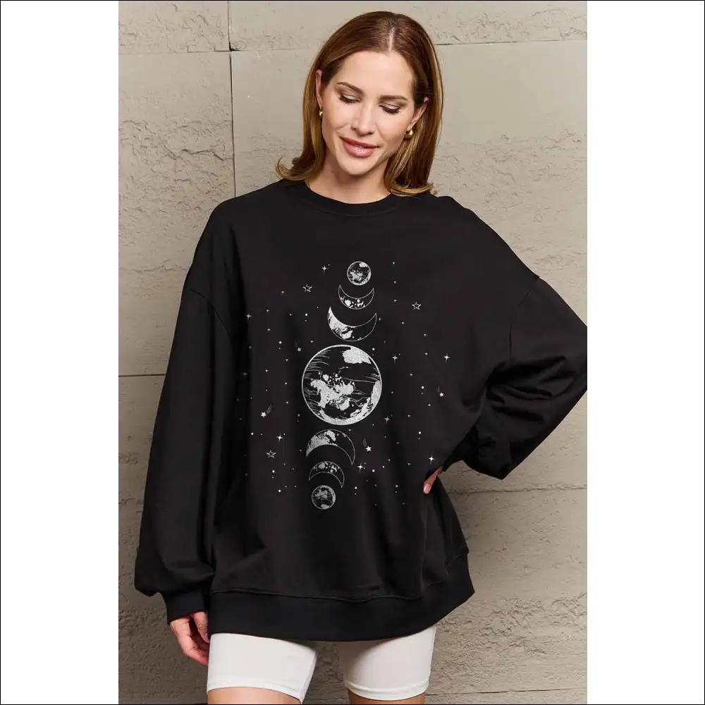 Simply Love Earth & Moon Graphic Sweatshirt - Sweatshirts Hoodies on Sale Worldwide Shipping