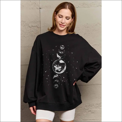 Simply Love Earth & Moon Graphic Sweatshirt - Sweatshirts Hoodies on Sale Worldwide Shipping