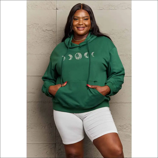 Simply Love Lunar Phase Graphic Hoodie - Dark Green / m - Hoodies Sweatshirts & on Sale Worldwide Shipping