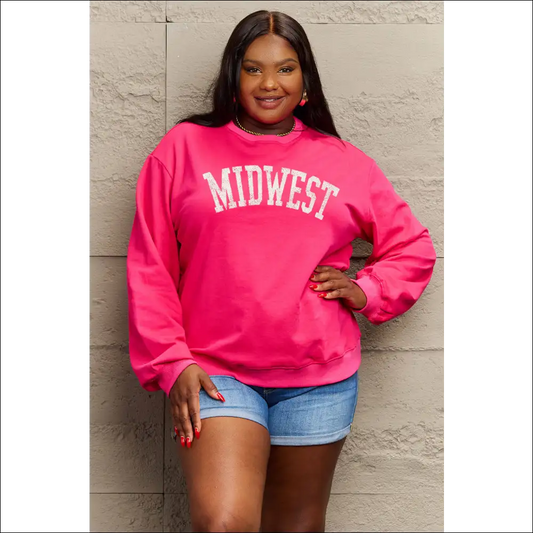 Simply Love Full Size Midwest Graphic Sweatshirt - Hot Pink / 2xl - Sweatshirts & Hoodies on Sale Worldwide Shipping