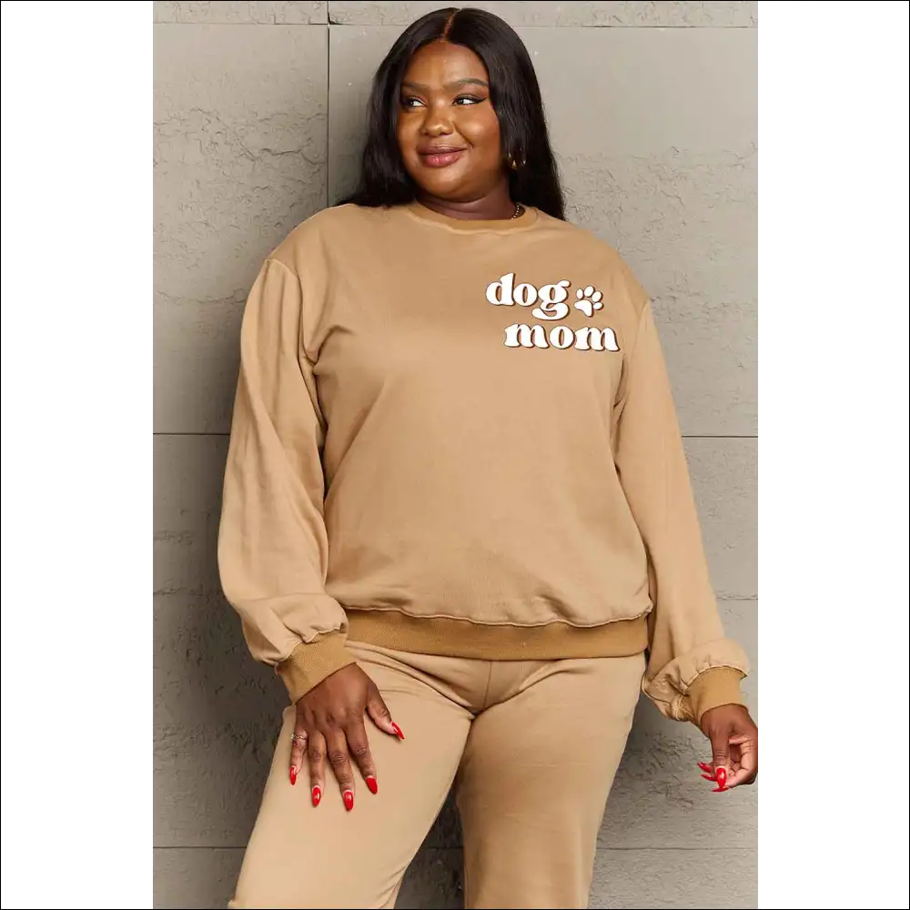 Simply Love Dog Mom Graphic Sweatshirt - Mocha / 3xl - Sweatshirts & Hoodies on Sale Worldwide Shipping