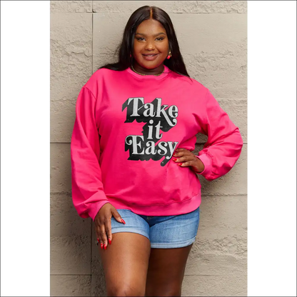 Take it Easy Graphic Sweatshirt - Hot Pink / m - Sweatshirts & Hoodies on Sale Worldwide Shipping