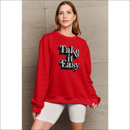 Take it Easy Graphic Sweatshirt - Red / Xl - Sweatshirts & Hoodies on Sale Worldwide Shipping
