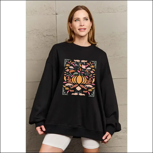 Simply Love Graphic Dropped Shoulder Sweatshirt - Black / m - Sweatshirts & Hoodies on Sale Worldwide Shipping