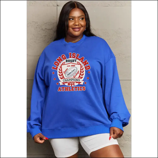 Simply Love Graphic Dropped Shoulder Sweatshirt - Royal Blue / Xl - Sweatshirts & Hoodies on Sale Worldwide Shipping