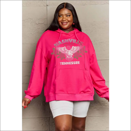 Simply Love Nashville Graphic Hoodie - Hot Pink / l - Hoodies Sweatshirts & on Sale Worldwide Shipping
