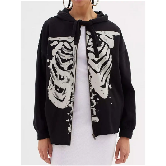 Skeleton Zip Up Drawstring Hoodie - Black / l - Hoodies Sweatshirts & on Sale Worldwide Shipping