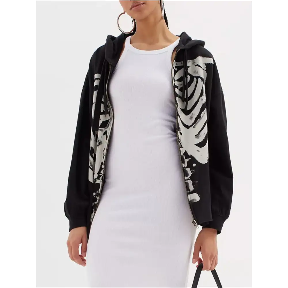 Skeleton Zip Up Drawstring Hoodie - Hoodies Sweatshirts & on Sale Worldwide Shipping