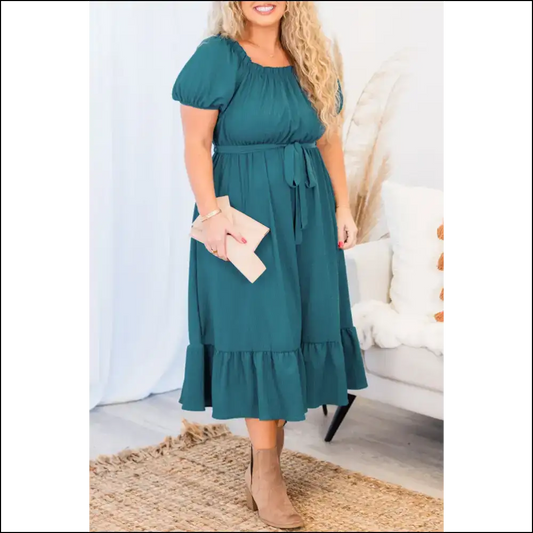 Skobeloff Frilled u Neck Midi Dress: Goddess Vibes! 1x - Plus Size Dresses on Sale Worldwide Shipping