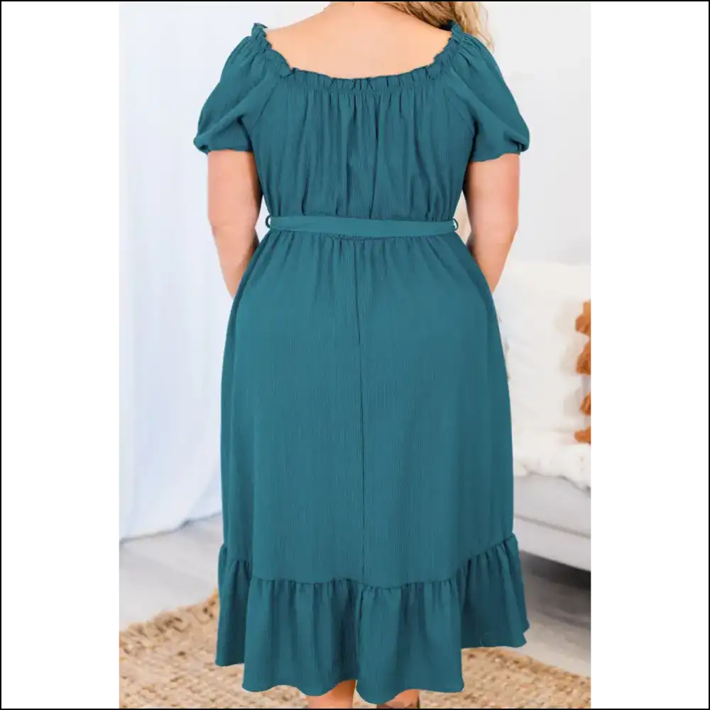 Skobeloff Frilled u Neck Midi Dress: Goddess Vibes! Plus Size Dresses on Sale Worldwide Shipping