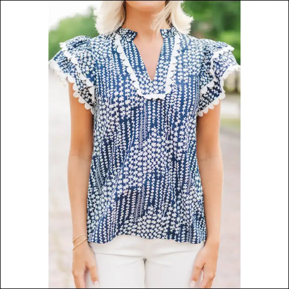 Sky Blue Abstract Print Blouse Instant Fashionista - Blouses on Sale Worldwide Shipping