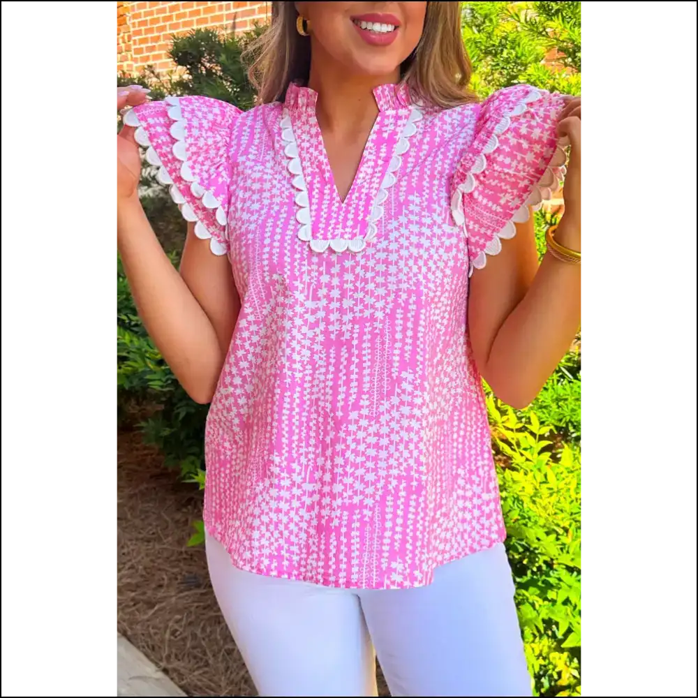 Sky Blue Abstract Print Blouse Instant Fashionista - Pink / s - Blouses on Sale Worldwide Shipping