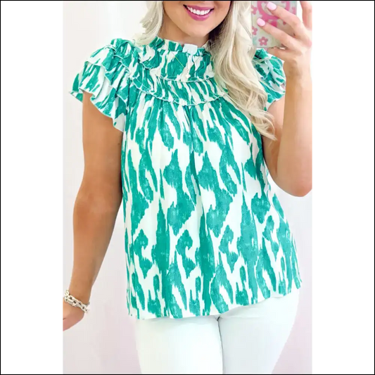 Sky Blue Abstract Print: Feeling Frilled ? 💙 Needful Things - s - Blouses on Sale Worldwide Shipping