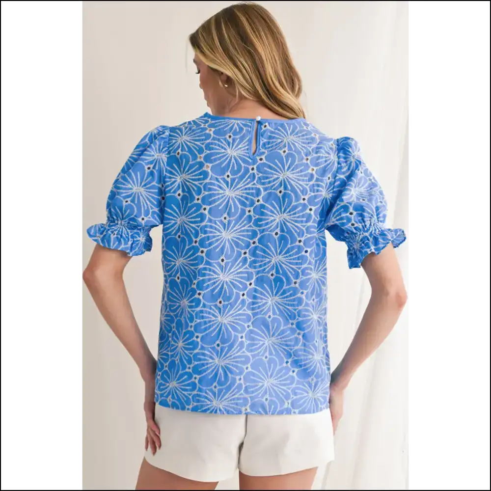 Sky Blue Boho Floral Eyelet: so It’s High! Needful Things - Blouses on Sale Worldwide Shipping