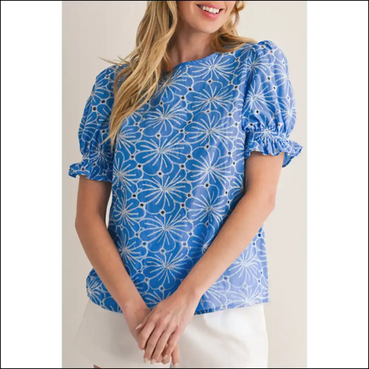 Sky Blue Boho Floral Eyelet: so It’s High! Needful Things - s - Blouses on Sale Worldwide Shipping