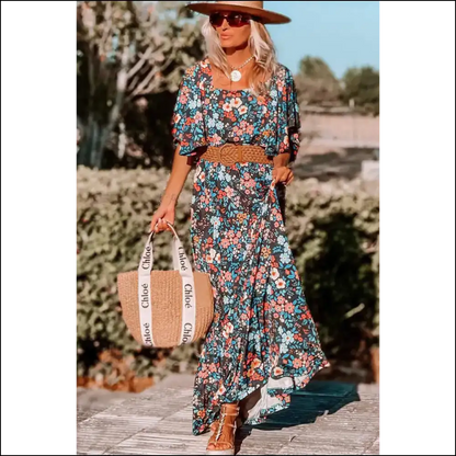 Sky Blue Boho Floral Print Maxi Dress: Goddess 💙 Needful Things - Dresses on Sale Worldwide Shipping
