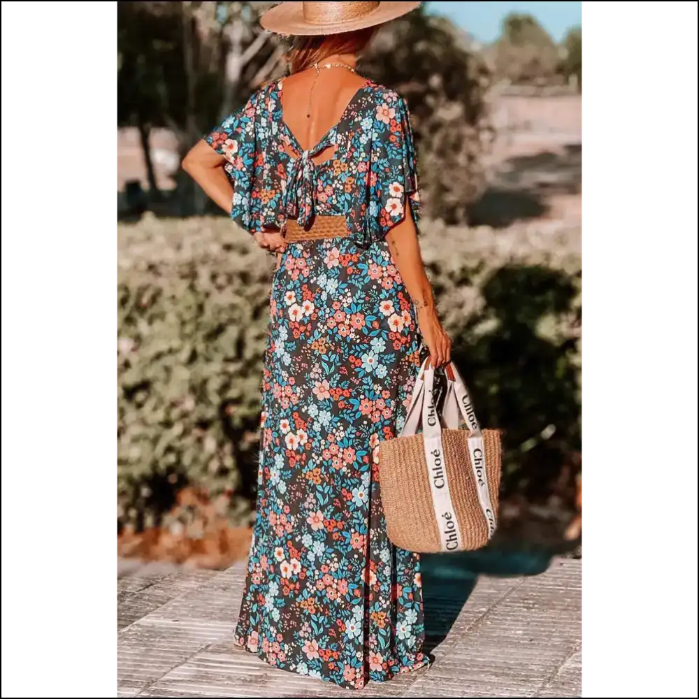 Sky Blue Boho Floral Print Maxi Dress: Goddess 💙 Needful Things - Dresses on Sale Worldwide Shipping