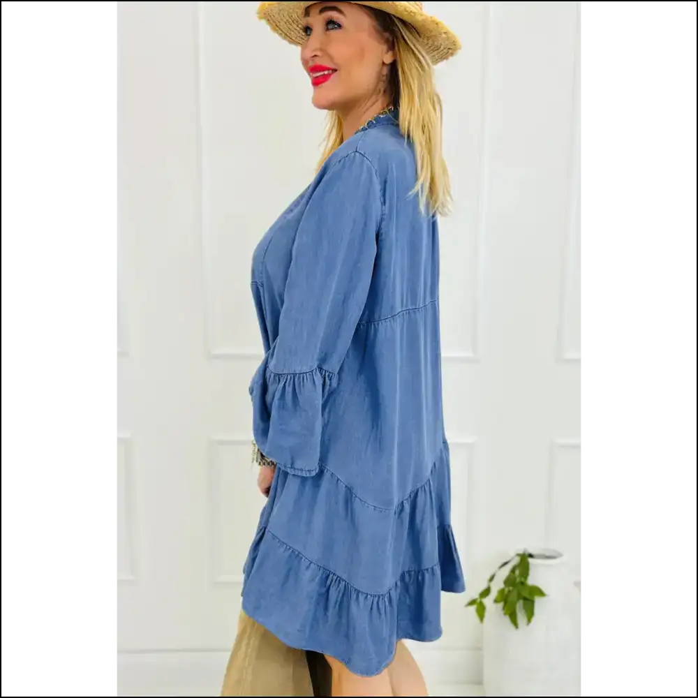Sky Blue Chambray Mini Dress: Dressed to Frill 💙 Needful Things - Short Dresses on Sale Worldwide Shipping