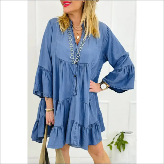 Sky Blue Chambray Mini Dress: Dressed to Frill 💙 Needful Things - s - Short Dresses on Sale Worldwide Shipping