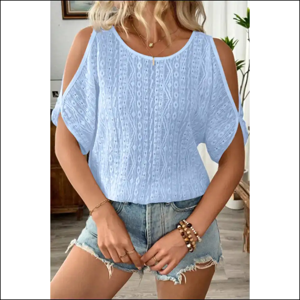 Sky Blue Cold Shoulder Dolman: I Woke Up Like This’ () 🤪 - s - Blouses on Sale Worldwide Shipping