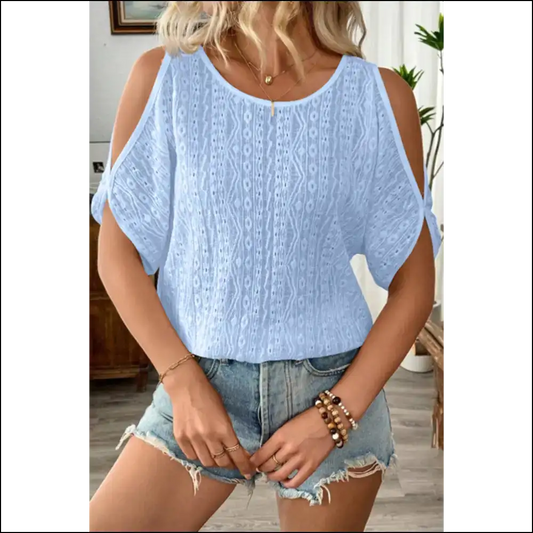 Sky Blue Cold Shoulder Dolman: I Woke Up Like This’ () 🤪 - s - Blouses on Sale Worldwide Shipping