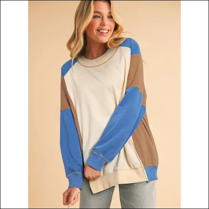 Sky Blue Colorblock: Oversized?. (needful Things) 💙☁️ - Sweatshirts & Hoodies on Sale Worldwide Shipping