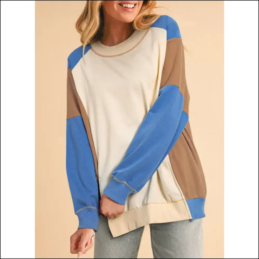 Sky Blue Colorblock: Oversized?. (needful Things) 💙☁️ - s - Sweatshirts & Hoodies on Sale Worldwide Shipping