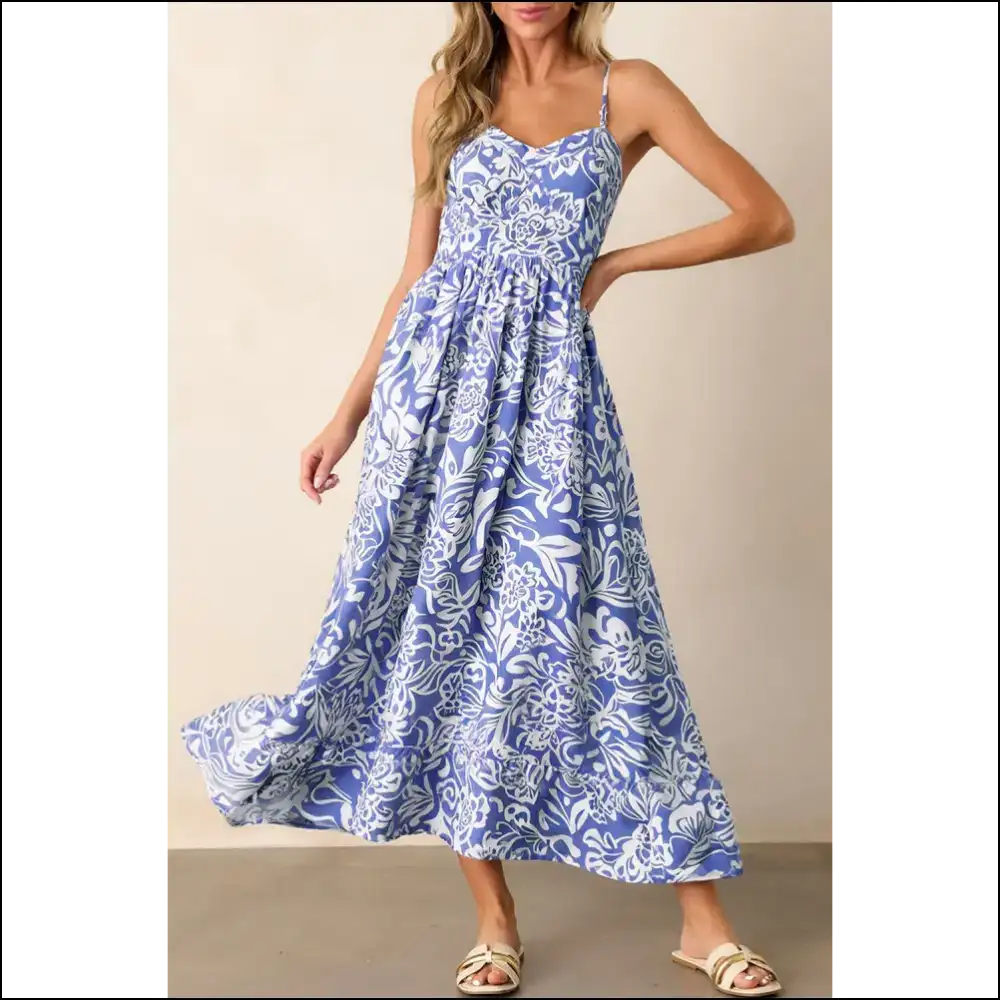 Sky Blue Floral Print: Dress so Good It’s Practically Needful Things 💙🌼 - s - Maxi Dresses on Sale Worldwide Shipping