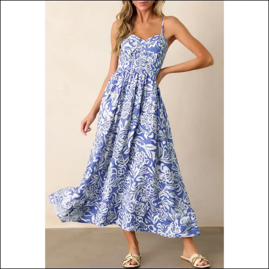 Sky Blue Floral Print: Dress so Good It’s Practically Needful Things 💙🌼 - s - Maxi Dresses on Sale Worldwide Shipping